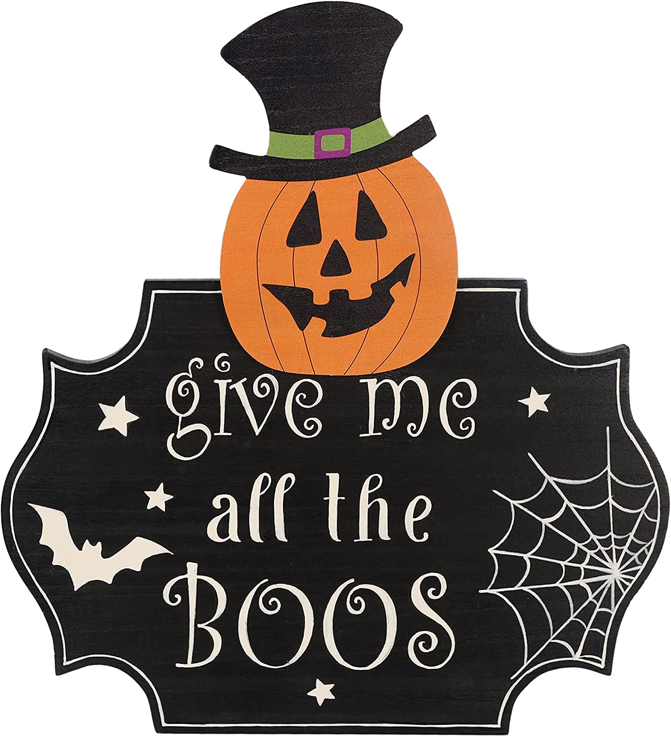 Prsildan Halloween Door Decoration, 16″ Halloween Porch Sign with Pumpkin, Made of Wood, Perfect for Parties, Haunted Houses, Homes, Offices and Shopping Malls