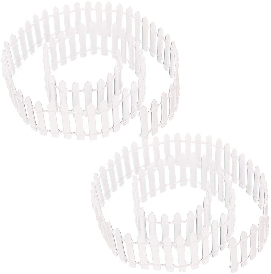 Prsildan Miniature Fairy Garden Fence, DIY Wood Picket Fence Mini Ornament for Dollhouse (White Two Packs)