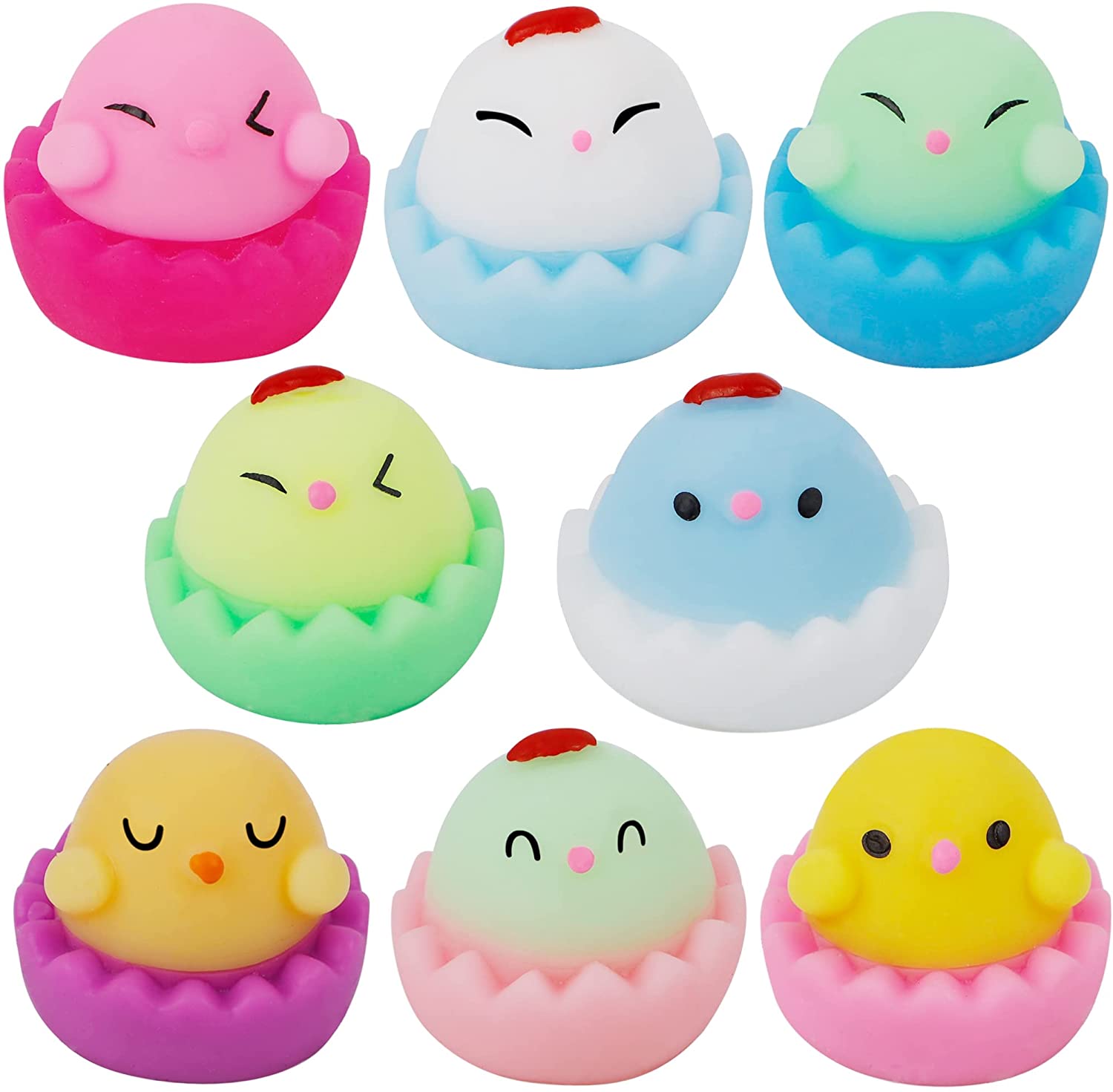 Prsildan Big Easter Mochi Squishy Toy, 8 Pcs Easter Eggs Chick Squishies Mochi, Easter Basket Stuffers for Kids, Stress Relief Toys Easter Party Favors for Girls Boys