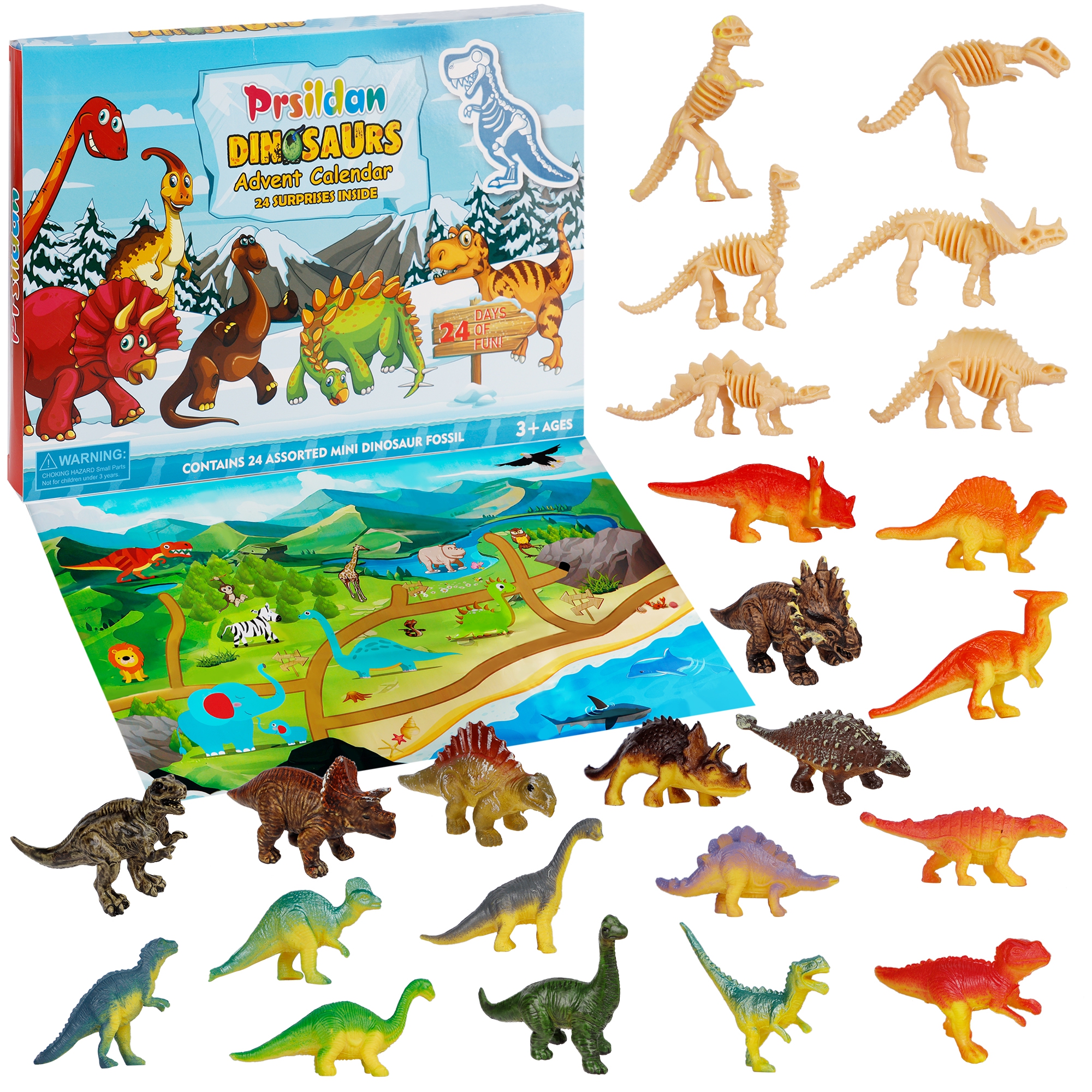 Prsildan Christmas Advent Calendar 2021 for Kids, 24 Days Countdown to Christmas with Dinosaur Toys Xmas Holiday Surprise Gift for Boys Girls