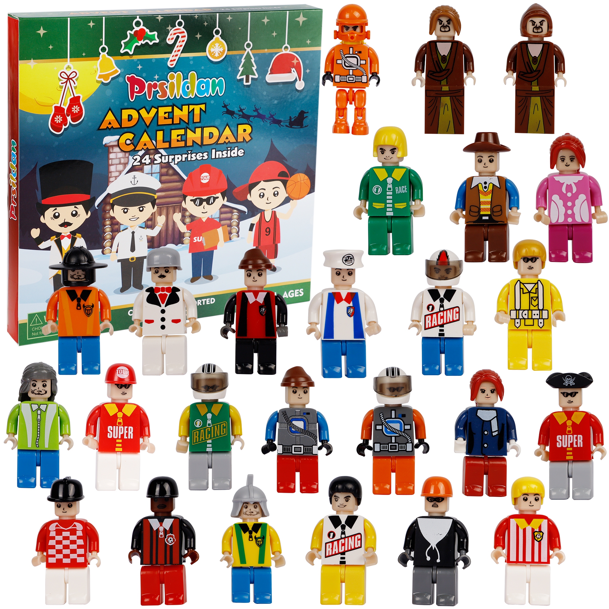 Christmas 2021 Advent Calendar 24 Days Countdown, 25 Collectible Figures Building Toys Miniature Posable Action Characters, Xmas Surprise Gift for Kids Boys Girls