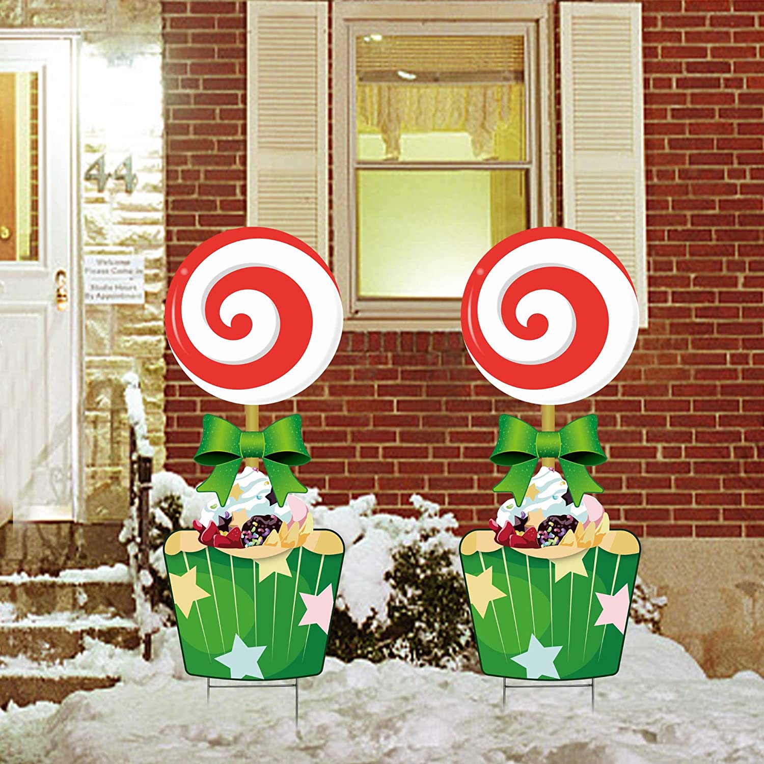 Christmas Yard Sign Candy with Stakes, Christmas Outdoor Decorations Outdoor Lollipop Party Sign Lawn Pathway Porch 2 Packs